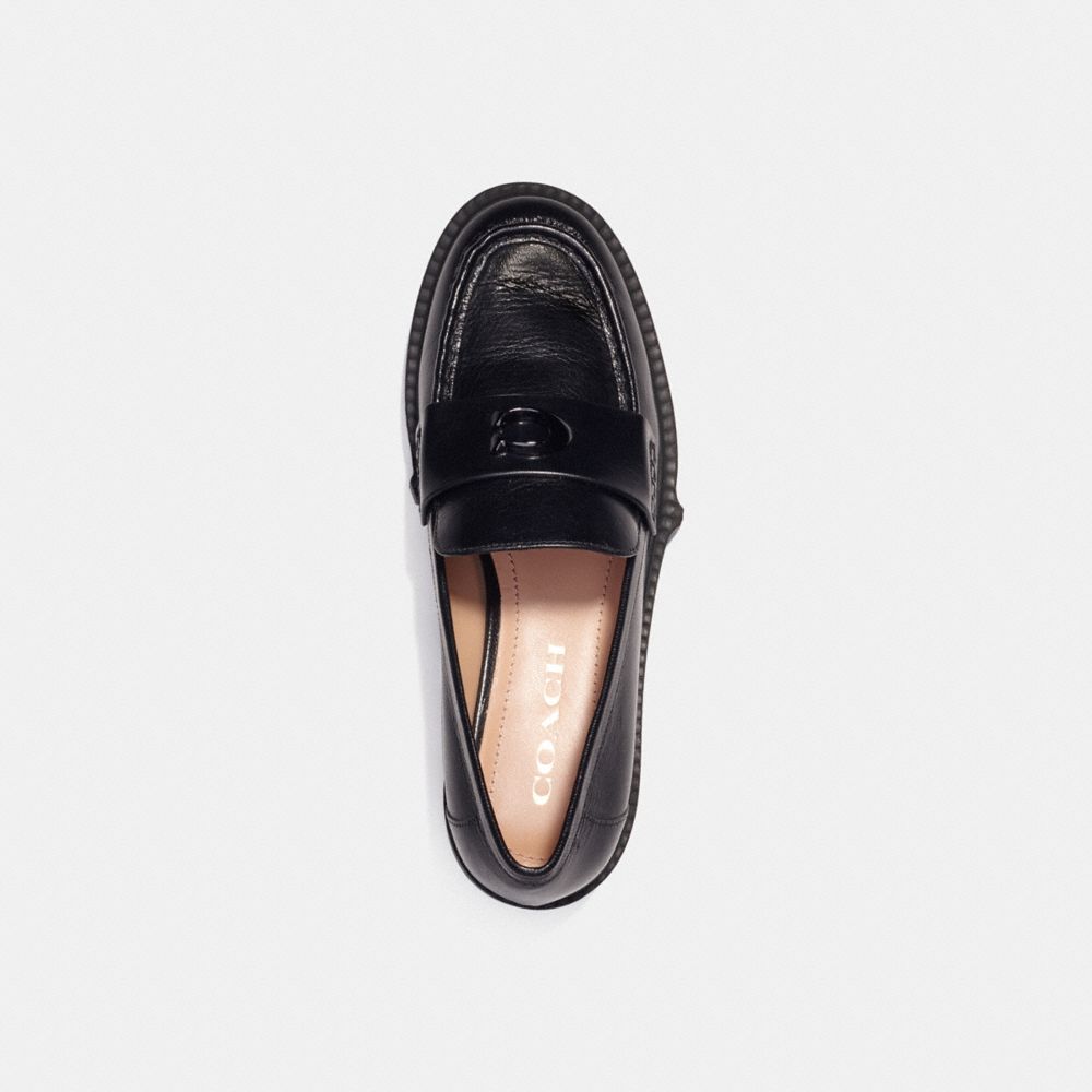 COACH®,Leah Loafer,Leather,Rubber,Loafer,Pumps,Penny Loafer,Logo,Cushioned,Work,Black,Inside View,Top View