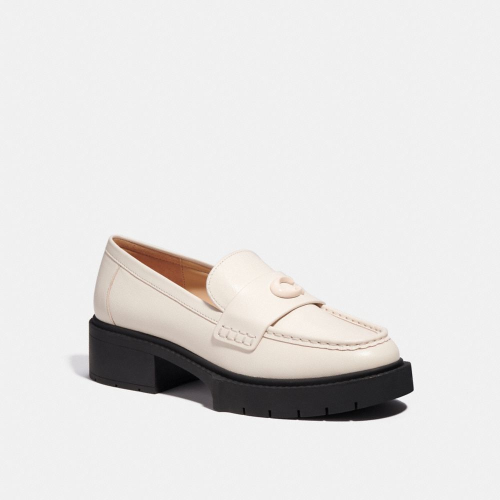 COACH®,LEAH LOAFER,Leather,Chalk,Front View