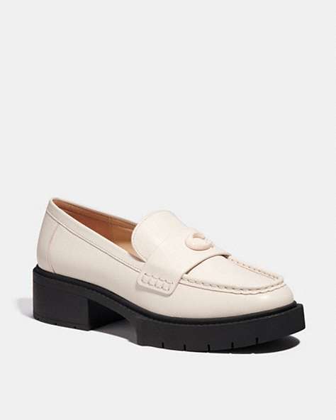 COACH®,LEAH LOAFER,Leather,Chalk,Front View