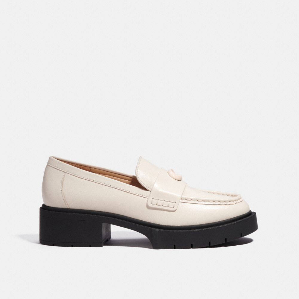 COACH®,LEAH LOAFER,Leather,Chalk,Angle View