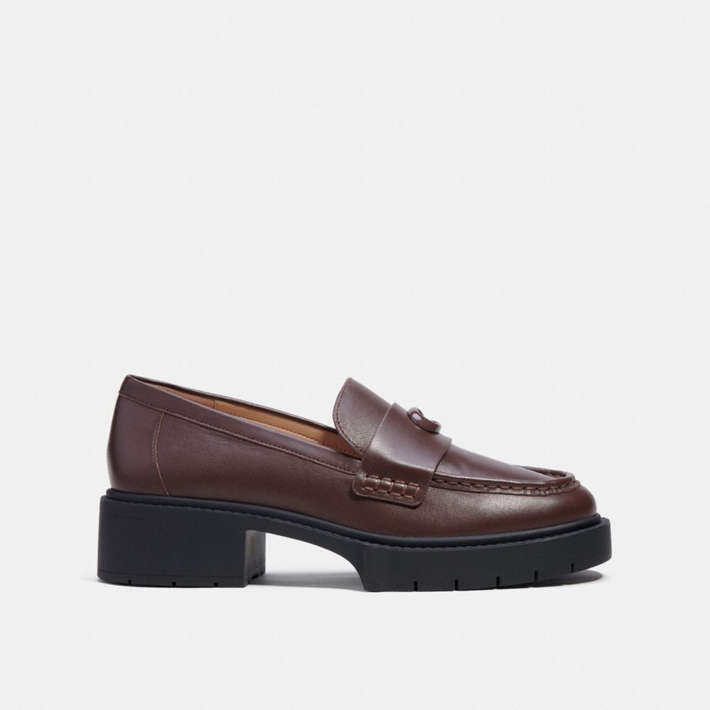 COACH®,Leah Loafer,Leather,Rubber,Loafer,Pumps,Penny Loafer,Logo,Cushioned,Work,,Angle View