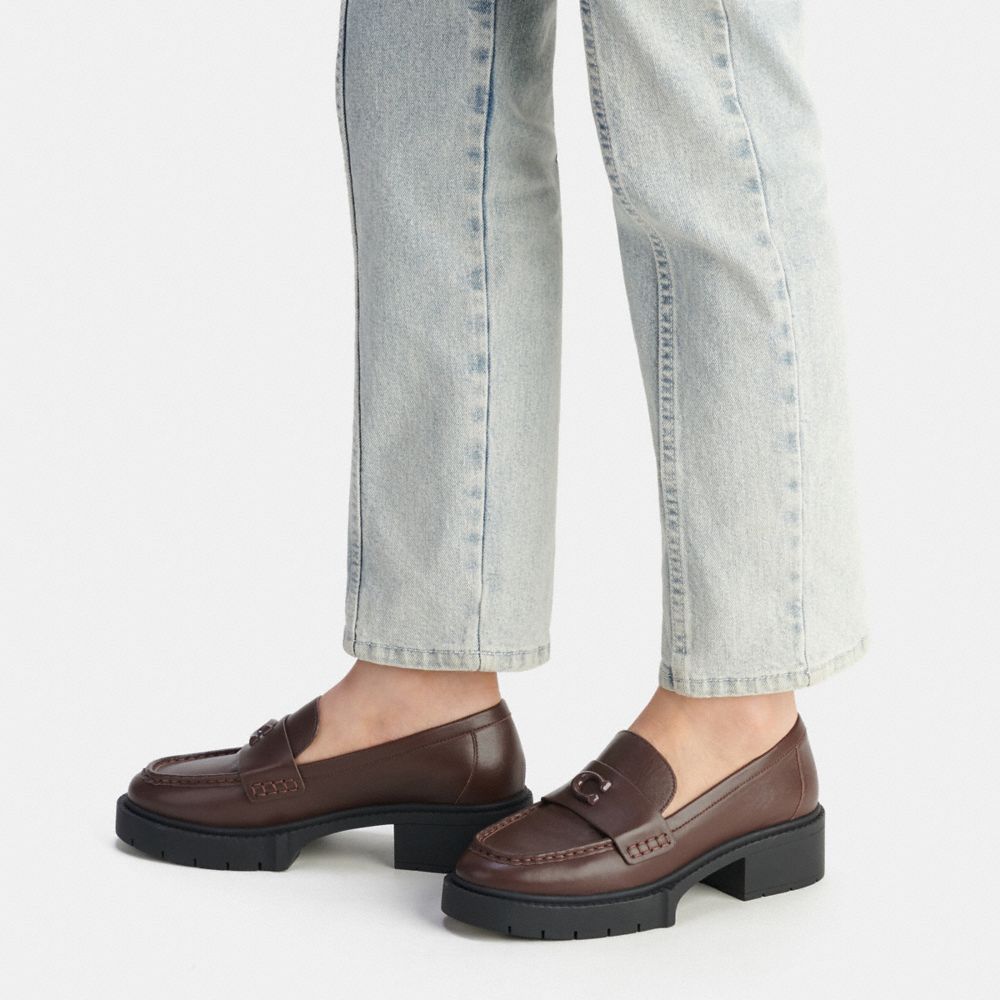 COACH®,Leah Loafer,Leather,Rubber,Loafer,Pumps,Penny Loafer,Logo,Cushioned,Work,,Detail View