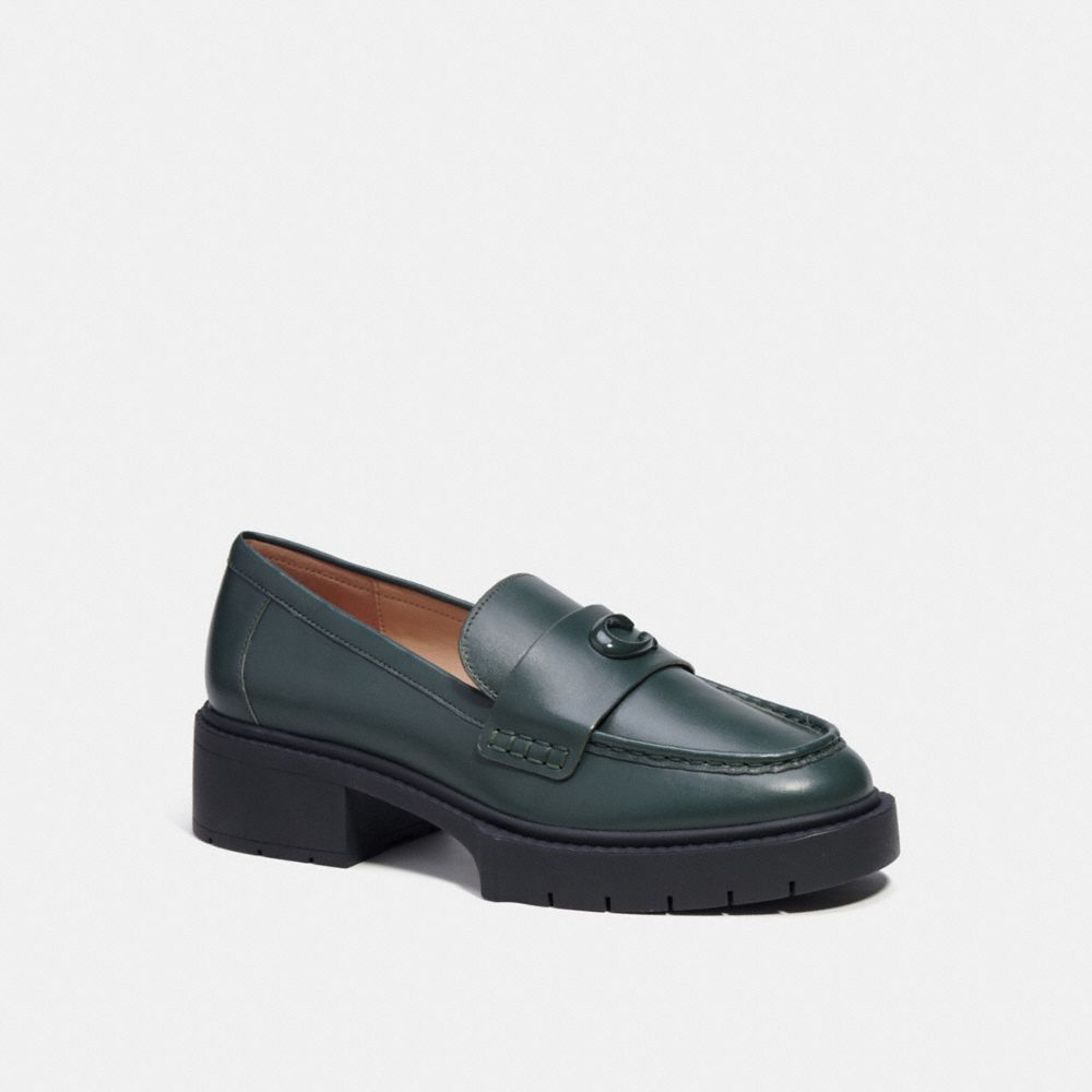 COACH®,LEAH LOAFER,Leather,Amazon Green,Front View