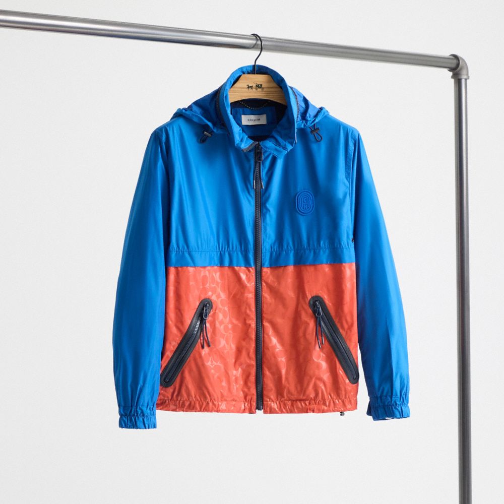 COACH®,Restored Core Windbreaker,Nylon,Windbreaker,Zipper,Drawstring,Color Block,Packable,Ripstop,Casual,Multi Color,Front View