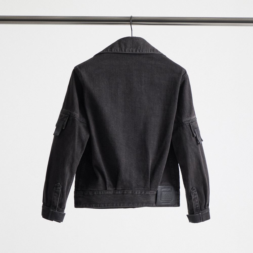 COACH®,Restored Multi Tab Denim Jacket,Cotton,Denim,Utility Jacket,Eco-Friendly,Casual,Black,Back View