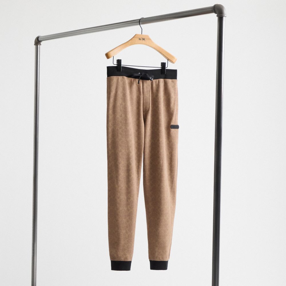 COACH®,Restored Essential Joggers,Cotton,Jogger,Straight,Drawstring,Moisture Wicking,Casual,Lounge,Beige,Front View