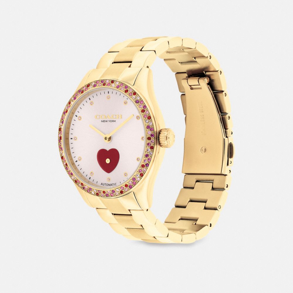 COACH®,Brooks Automatic Watch, 38 Mm,Analog,Metal Material,Acetate,Crystal,Gem Embellishment,Logo,Word Embellishment,Water...,,Angle View