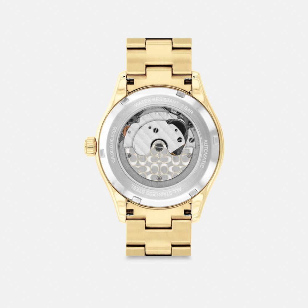 COACH®,Brooks Automatic Watch, 38 Mm,Analog,Metal Material,Acetate,Crystal,Gem Embellishment,Logo,Word Embellishment,Water...,,Back View