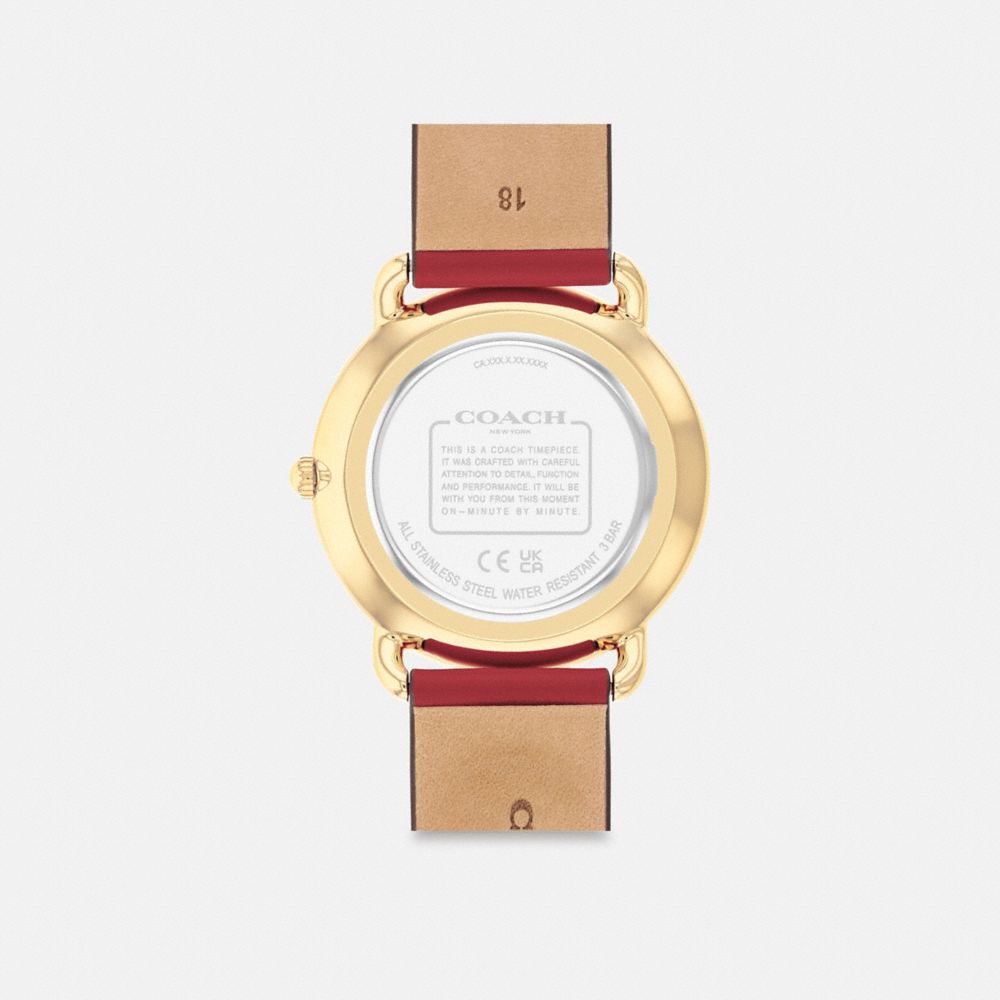 COACH®,Elliot Watch, 36 Mm,Faux Leather,Analog,Leather,Mineral,Crystal,Gem Embellishment,Logo,Word Embellishment,Water Res...,Maroon,Back View