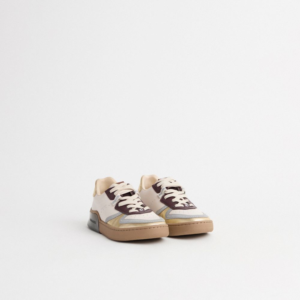 COACH®,Restored Citysole Court Sneaker,Rubber,Leather,Casual,Perforated,Piping,Color Block,Traction,Cushion Toe,Cushioned,...,Cream,Angle View