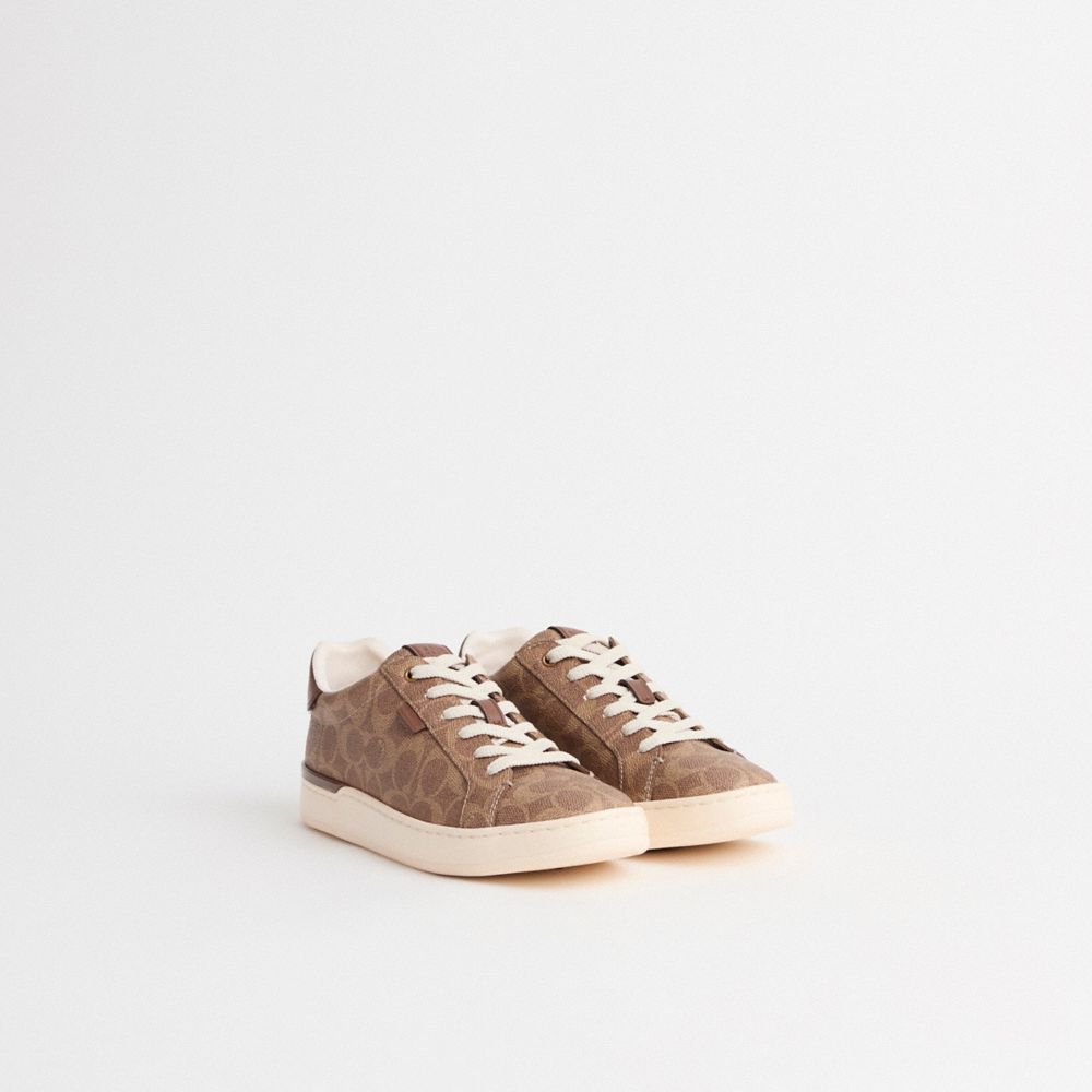 COACH®,Restored Lowline Luxe Low Top Sneaker,Leather,Rubber,Casual,Color Block,Flexible,Cushion Toe,Cushioned,Casual,Brown,Angle View