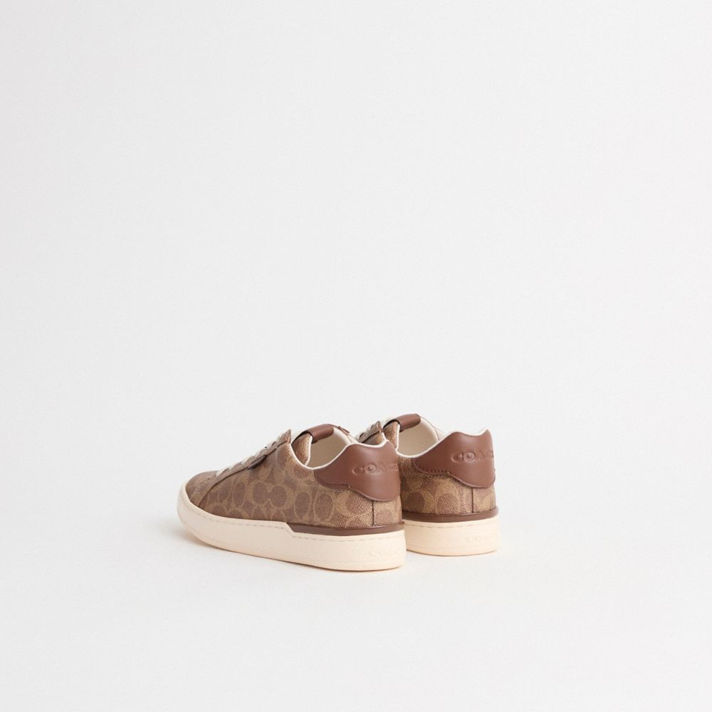 COACH®,Restored Lowline Luxe Low Top Sneaker,Leather,Rubber,Casual,Color Block,Flexible,Cushion Toe,Cushioned,Casual,Brown,Back View