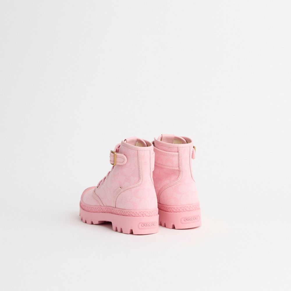COACH®,Restored Trooper Mid Top Boot,Leather,Rubber,Boots,Crystal,Traction,Pull Tab,Casual,Pink,Back View