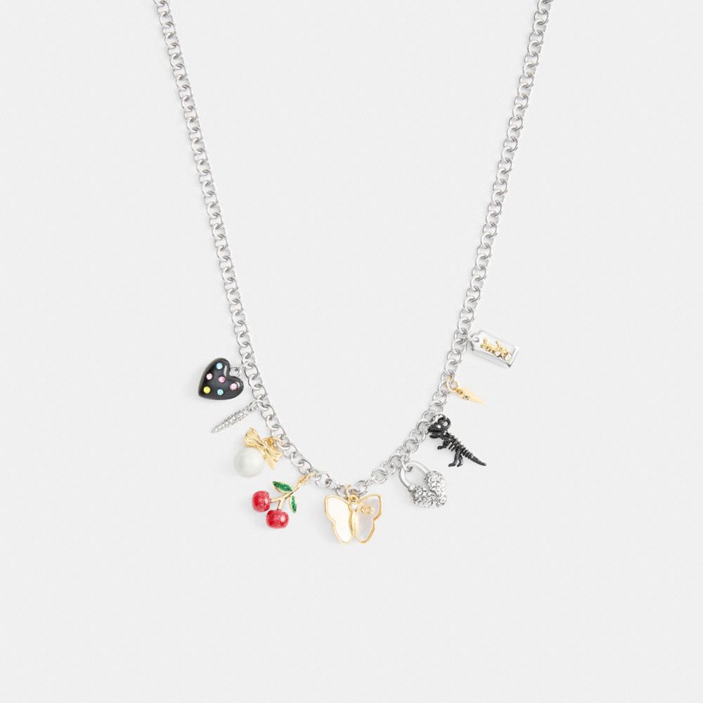 COACH®,Cherry And Butterfly Statement Charm Necklace,,Front View