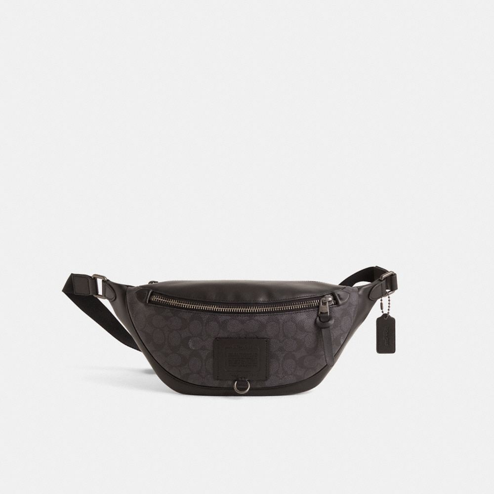 COACH®,Restored Rivington Belt Bag In Signature Canvas,Canvas,Leather,Belt Bag,Color Block,Adjustable,Casual,Black,Front View