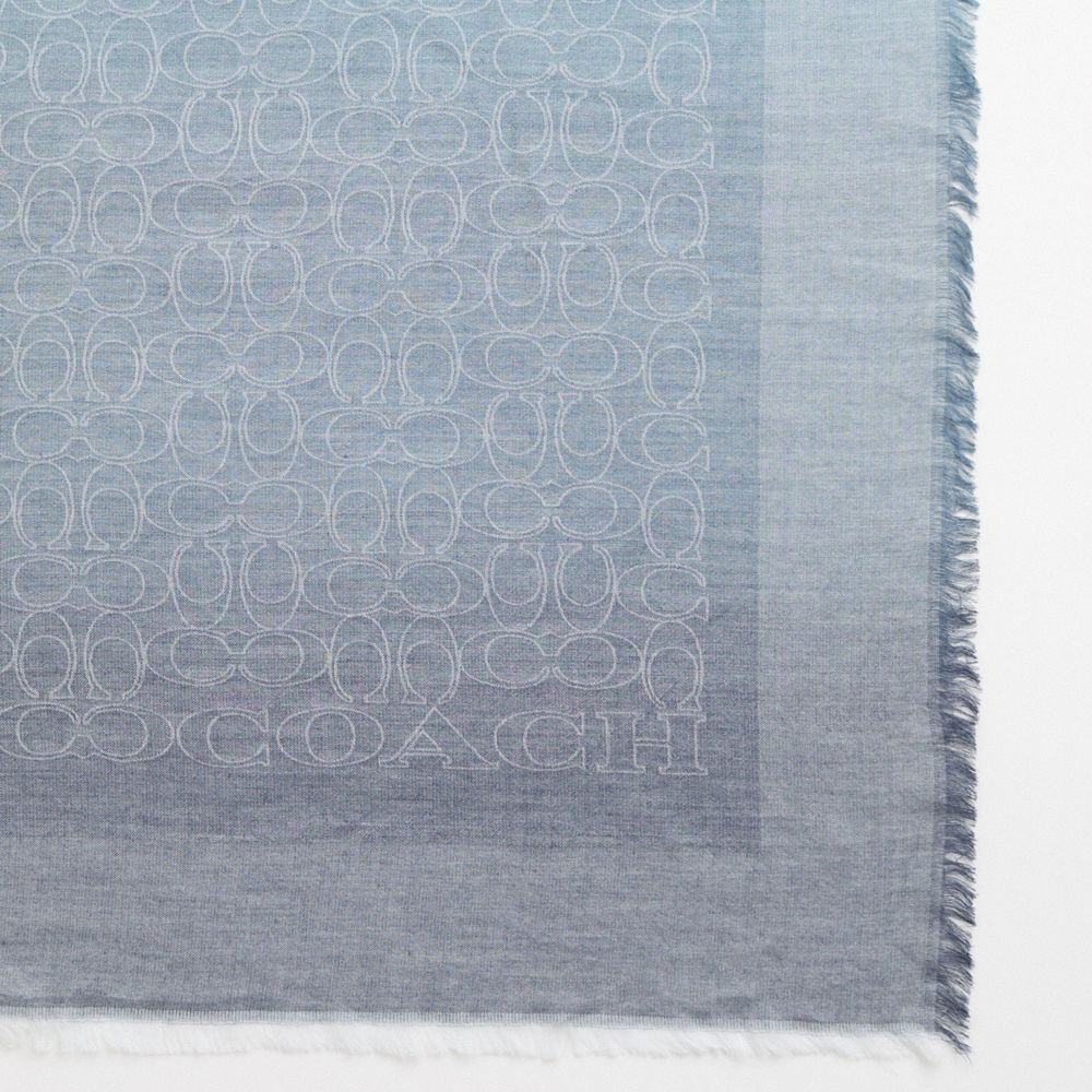 COACH®,Restored Signature Ombre Oversized Square Scarf,Cotton,Square,Frayed,Eco-Friendly,Casual,Blue,Closer View