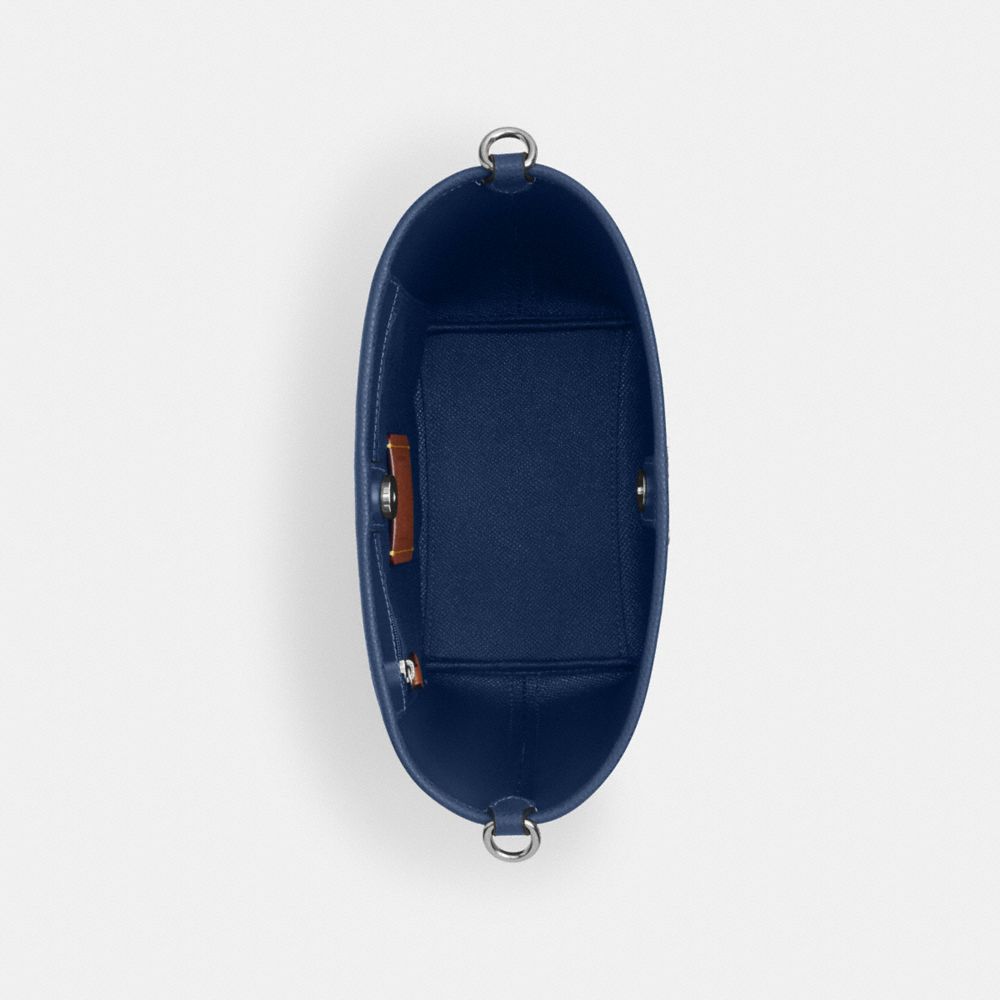 COACH®,City Bucket Bag In Colorblock,Leather,Bucket,Piping,Metal,Logo,Silver Metal,Casual,Blue,Inside View,Top View