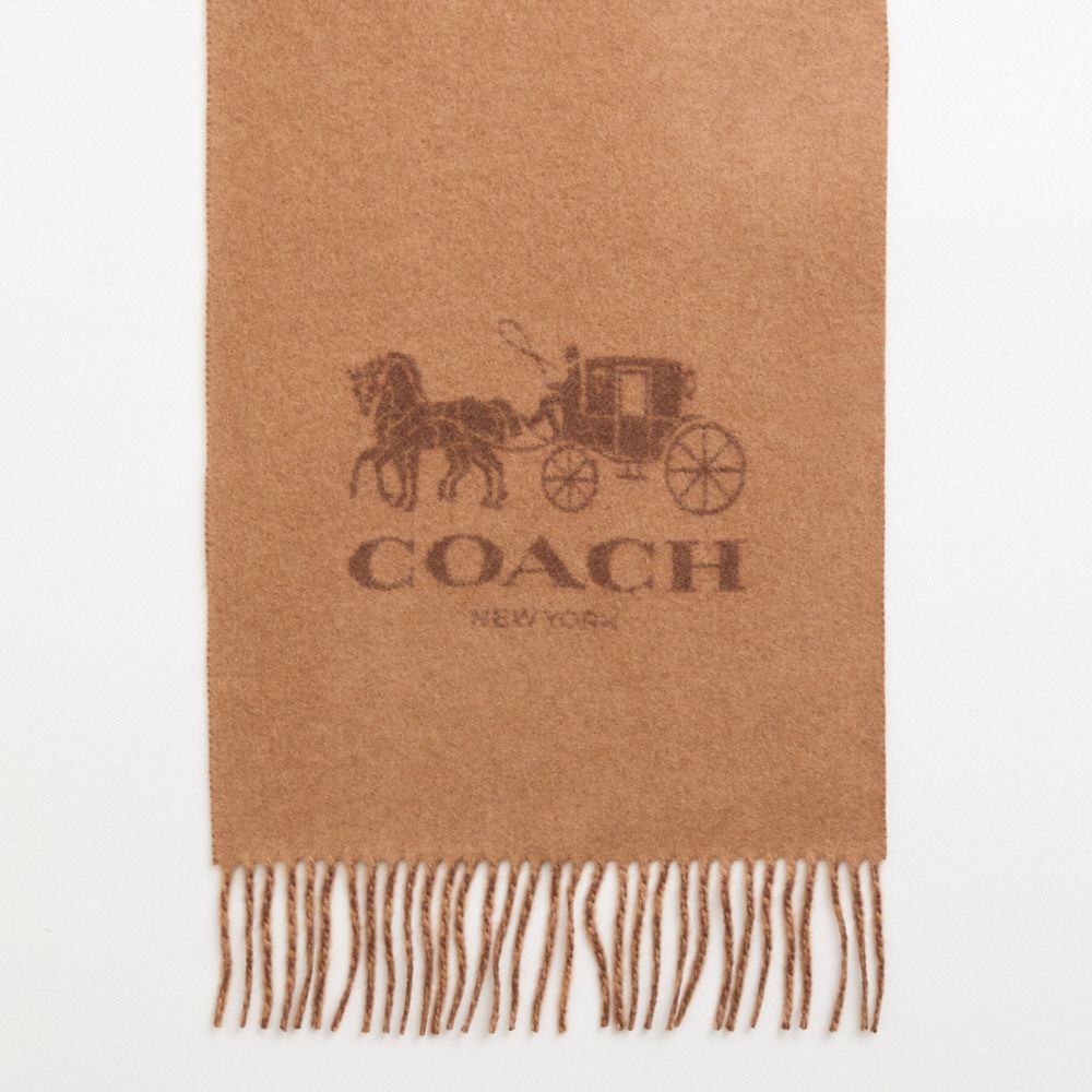 COACH®,Restored Signature Cashmere Scarf,Cashmere,Rectangle,Fringe,Eco-Friendly,Casual,Brown,Closer View