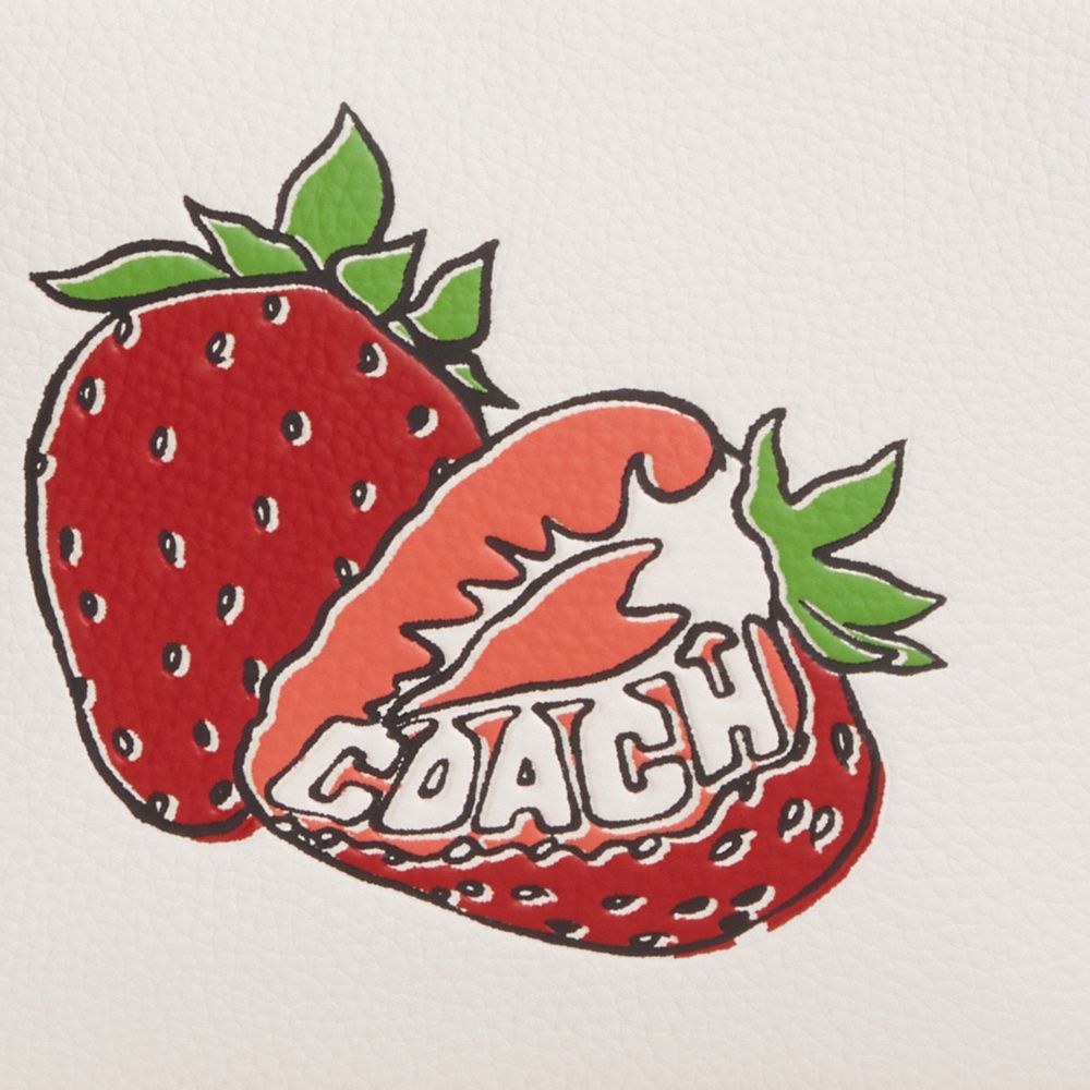 COACH®,Jamie Camera Bag With Strawberry Graphic,Leather,Camera Bag,Gold Metal,Casual,Cream,Closer View