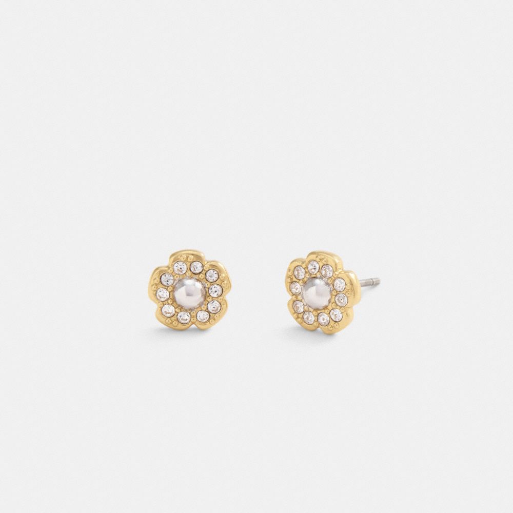 COACH®,Pavé Tea Rose Stud Earrings,,Front View