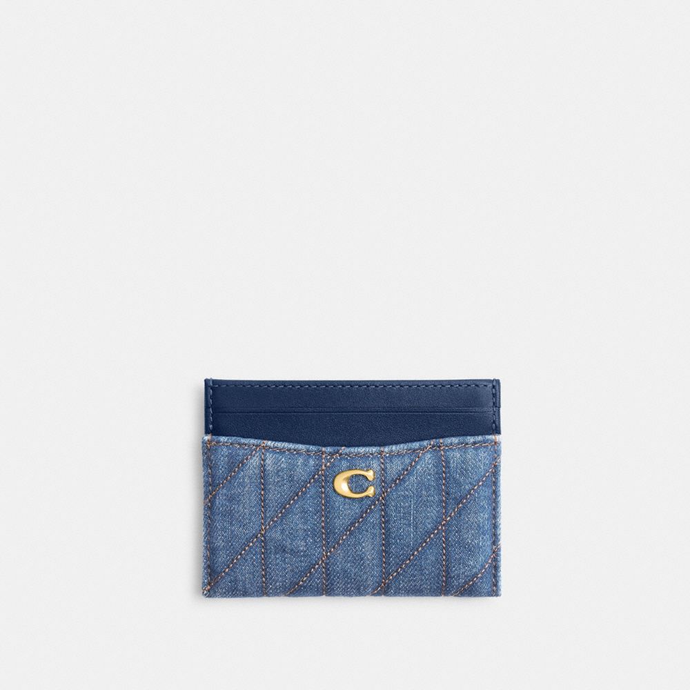 COACH®,PORTE-CARTES ESSENTIEL AVEC MATELASSAGE,Denim,Laiton/Bleu Profond,Front View