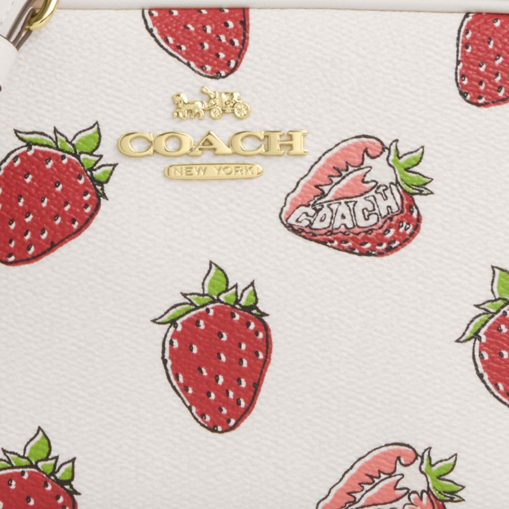 COACH®,Mini Jamie Camera Bag With Strawberry Print,Canvas,Camera Bag,Metal,Logo,Gold Metal,Casual,White,Closer View
