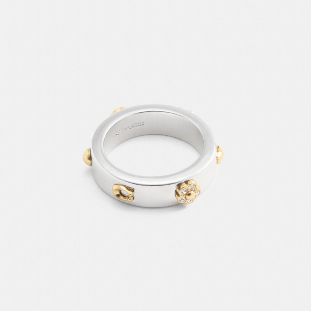 COACH®,Pavé Tea Rose And Heart Ring,,Front View