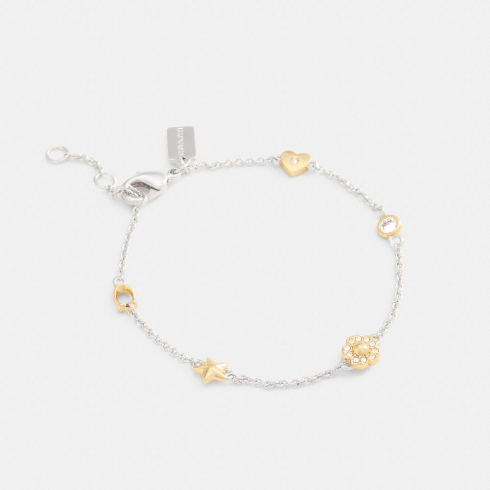 COACH®,Pavé Tea Rose And Heart Linear Bracelet,,Front View