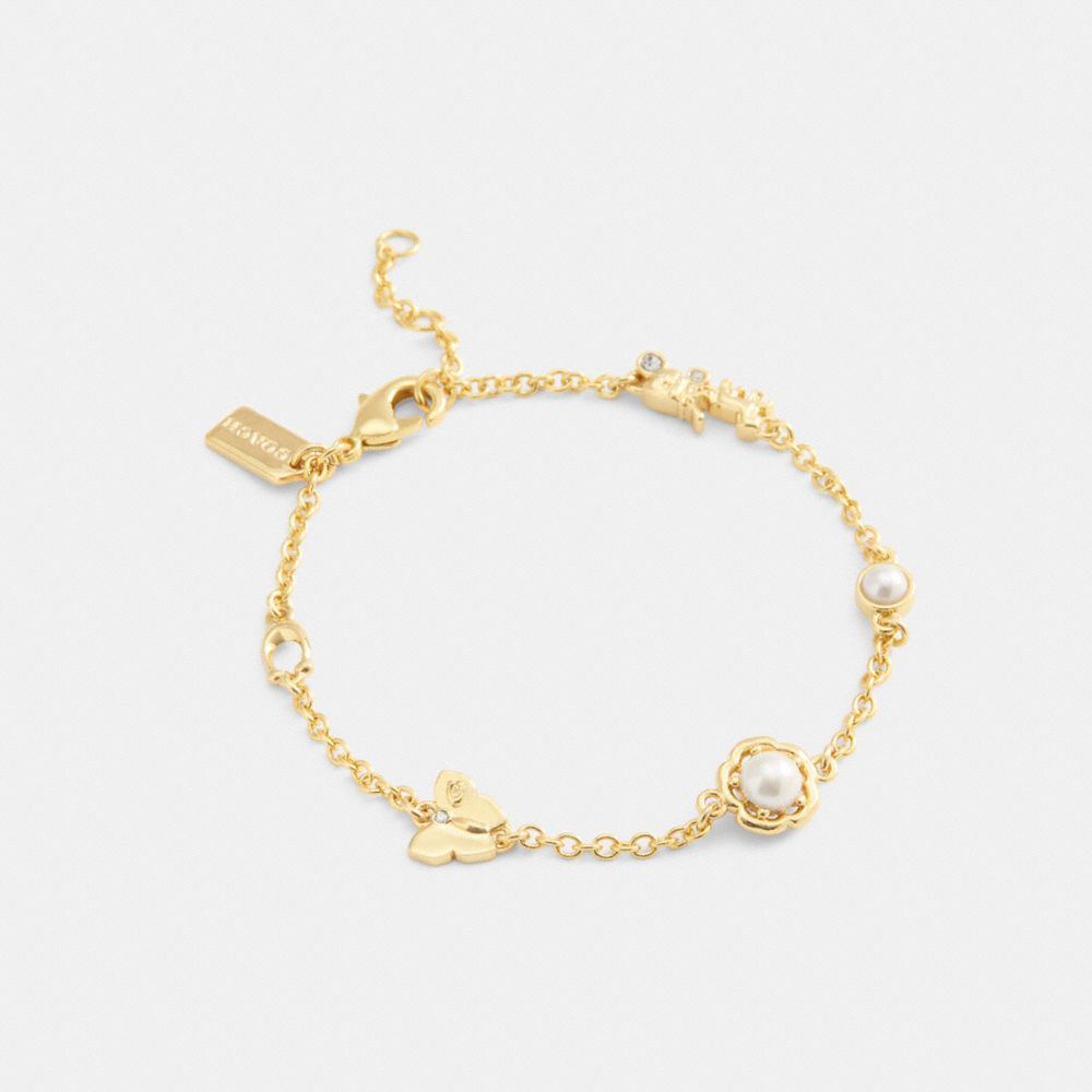 COACH®,Tea Rose Pearl Linear Bracelet,Multi Color,Front View image number 0