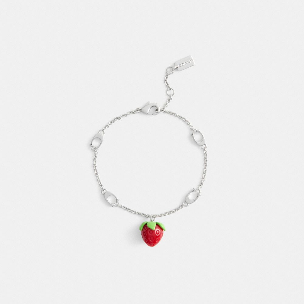 COACH®,Strawberry Charm Bracelet,Cubic Zirconia,Resin,3D Embellishment,Food Embellishment,Logo,Day Party,Multi Color,Inside View,Top View