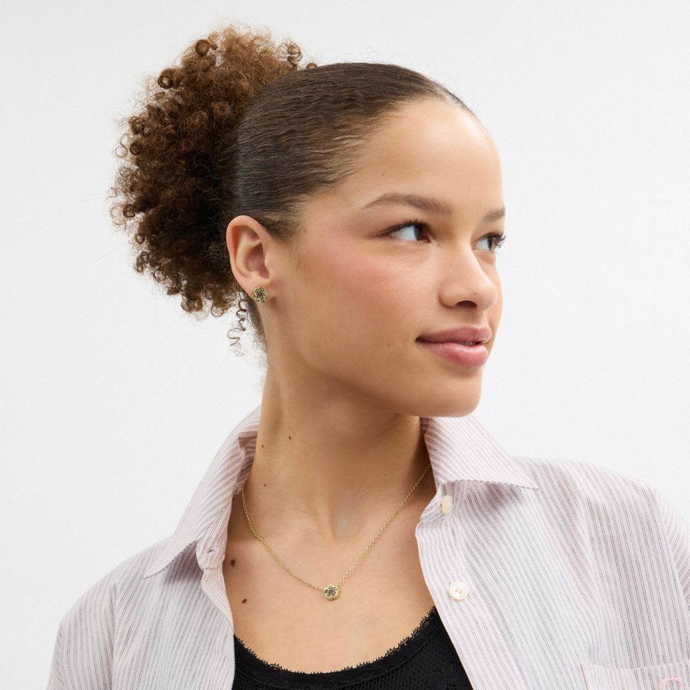 COACH®,Tea Rose Pendant Necklace And Earrings Gift Set,Purple,Detail View