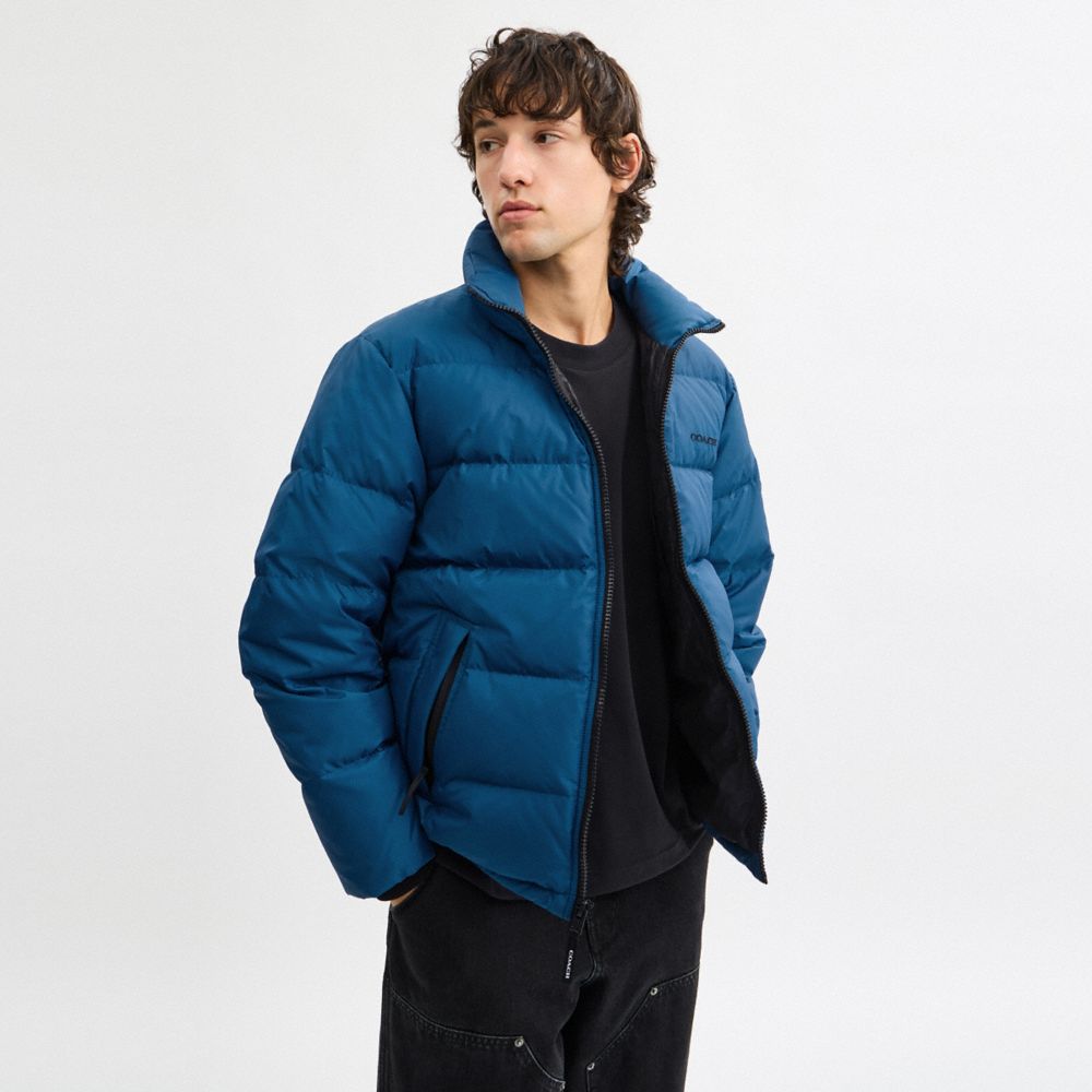 COACH®,ソリッド ダウン ジャケット,ジャケット&コート,ｽﾚｰﾄ ﾌﾞﾙｰ