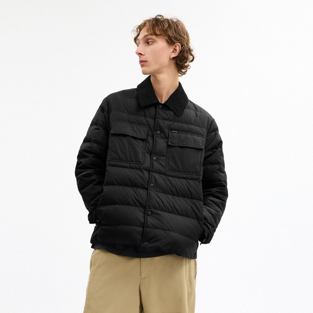 COACH®,Lightweight Shirt Down Jacket In Recycled Polyester,Black,Scale View