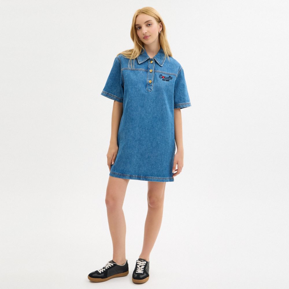 COACH®,ハート デニム シフト ドレス,トップス&ワンピース,ﾊﾄﾞｿﾝ ﾐﾃﾞｨｱﾑ ｳｫｯｼｭ