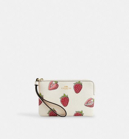 Corner Zip Wristlet With Strawberry Print