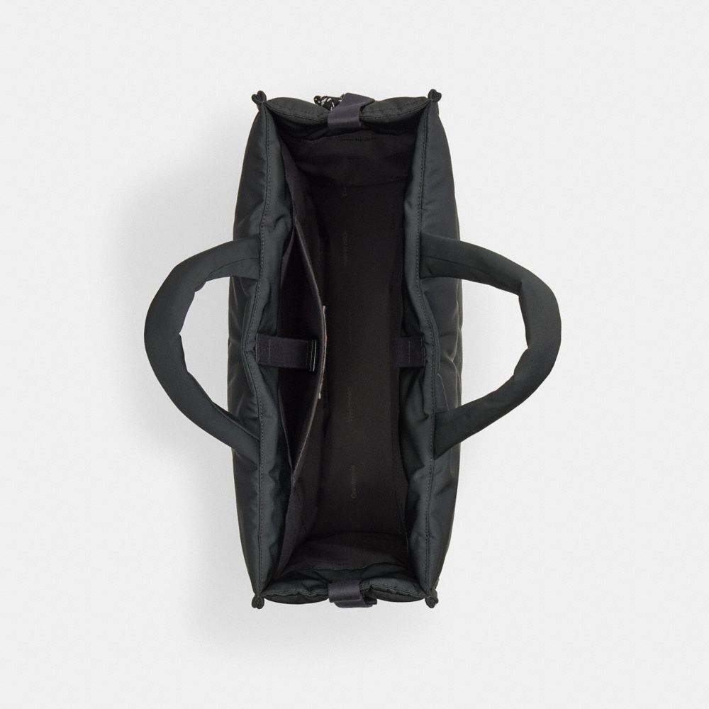COACH®,Coachtopia Loop Tote With Wavy Quilting,Recycled Polyester,Tote,Tag Embellishment,Adjustable,Casual,Black,Inside View,Top View