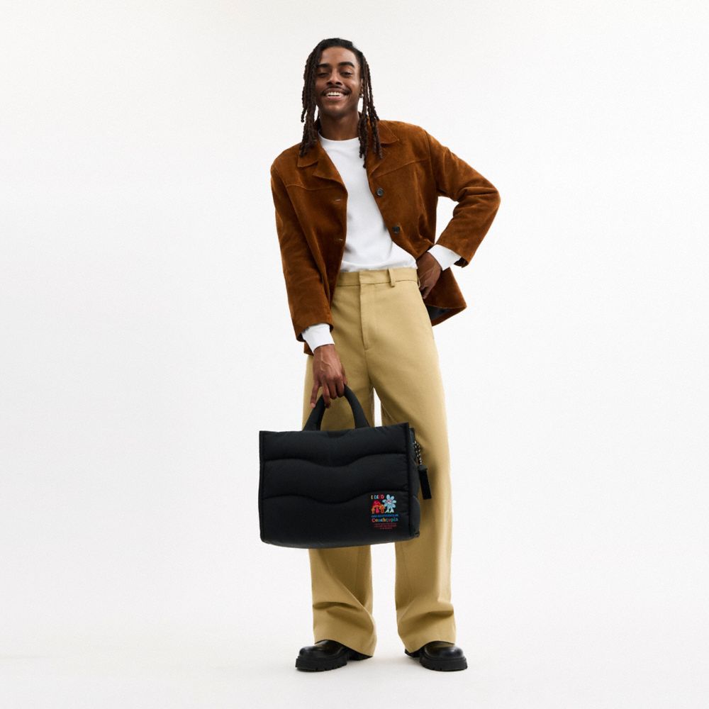 COACH®,Coachtopia Loop Tote With Wavy Quilting,Recycled Polyester,Tote,Tag Embellishment,Adjustable,Casual,Black,Detail View