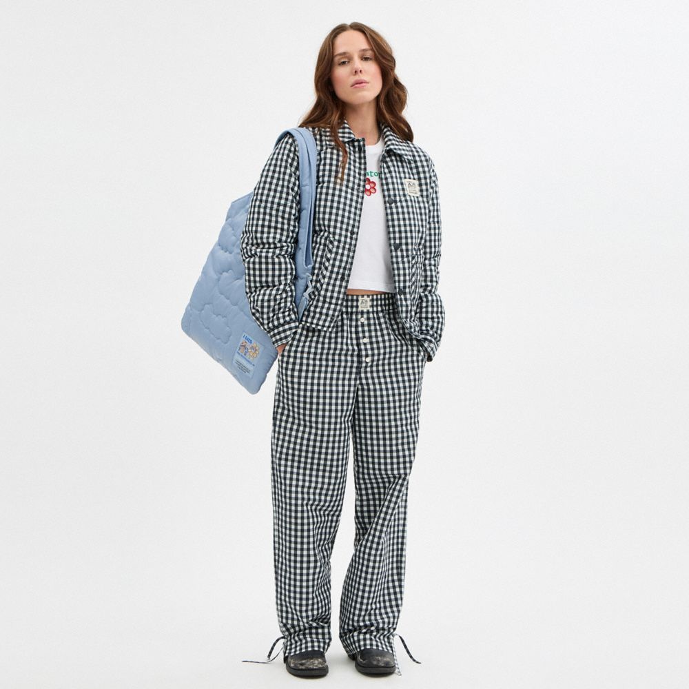 COACH®,Coachtopia Loop Flat Tote In Recycled Polyester With Cloud Quilting,Blue,Detail View