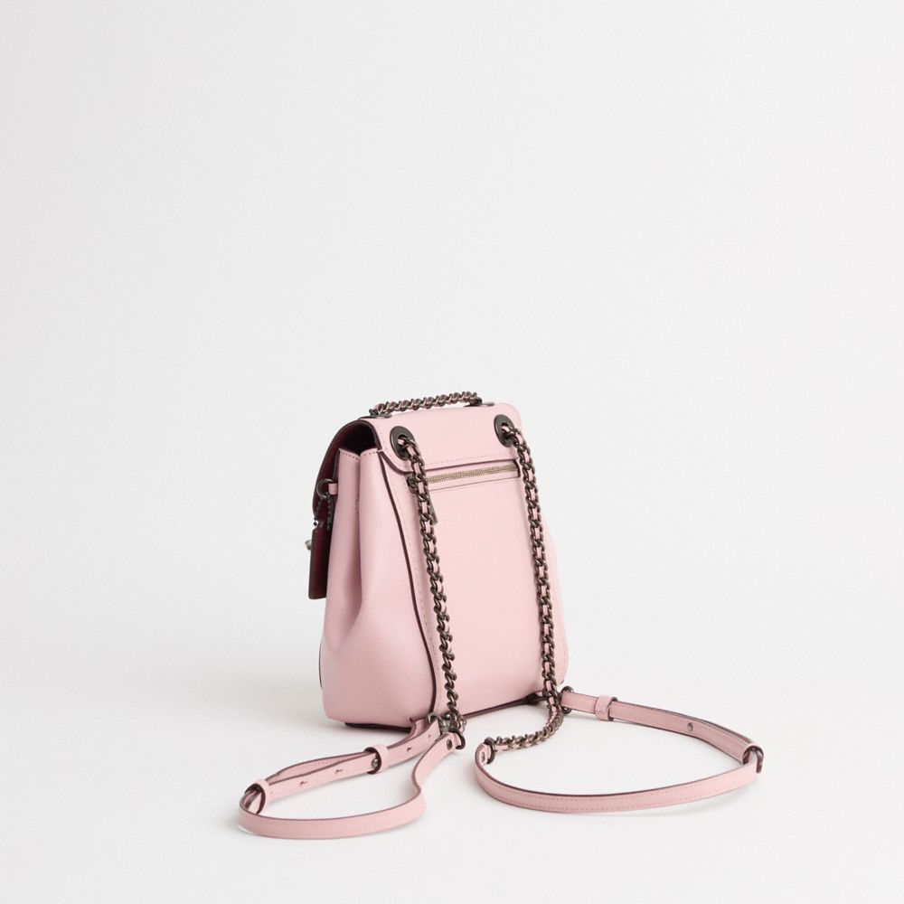 COACH®,Upcrafted Parker Convertible Backpack 16 With Tea Rose Stones,Leather,Crossbody,Metal Material,Applique,Studded,Sus...,Pink,Angle View