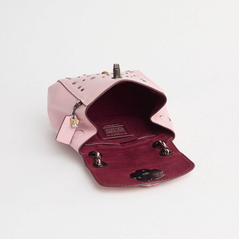 COACH®,Upcrafted Parker Convertible Backpack 16 With Tea Rose Stones,Leather,Crossbody,Metal Material,Applique,Studded,Sus...,Pink,Inside View,Top View