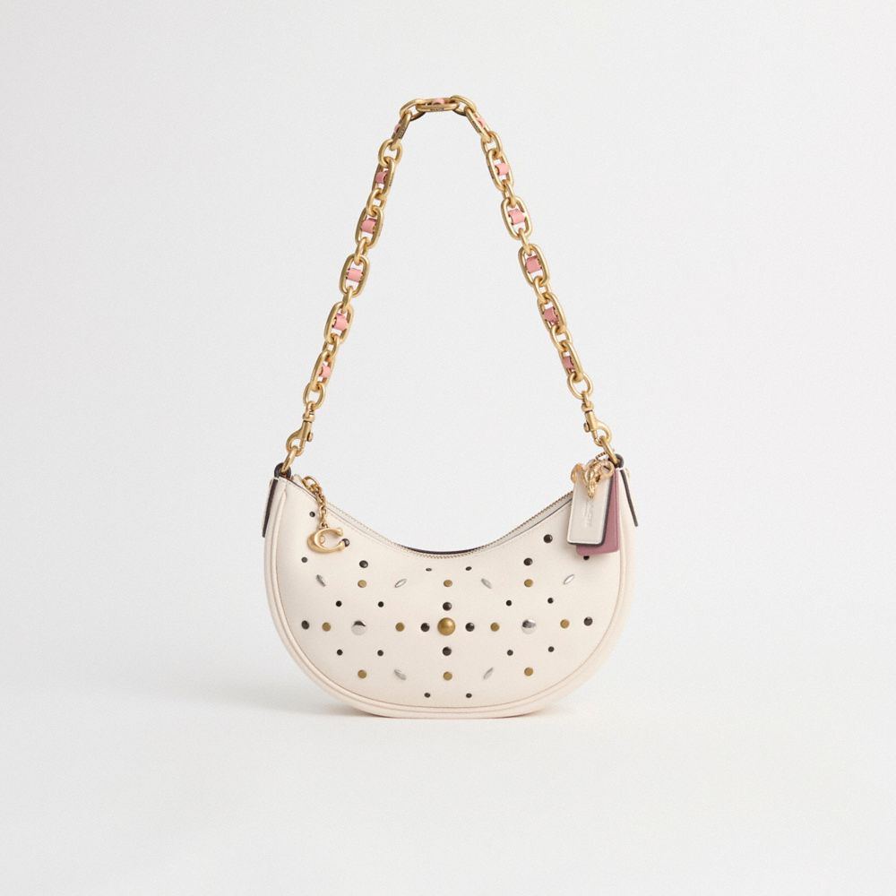 COACH®,Upcrafted Mira Shoulder Bag,Leather,Shoulder Bag,Logo,Studded,Set,Mixed Metal,Day Party,Casual,Cream,Front View