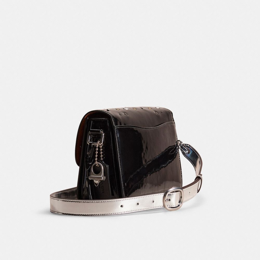 COACH®,Upcrafted Studio Shoulder Bag,Shoulder Bag,Logo,Studded,Set,Pen Holder,Mixed Metal,Silver Metal,Casual,Day Party,Black,Angle View