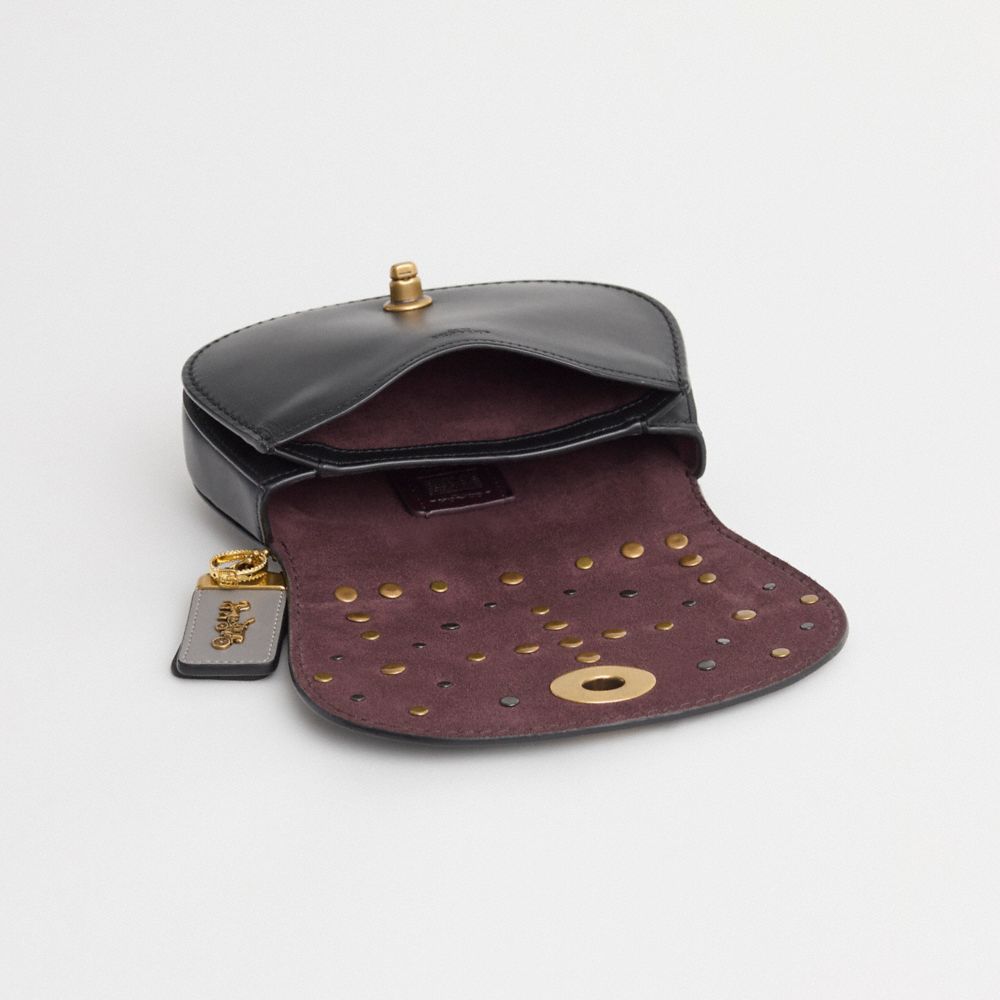 COACH®,Upcrafted Saddle Belt Bag,Calfskin Leather,Belt Bag,Studded,Logo,Adjustable,Set,Pen Holder,Compact,Mixed Metal,Day ...,Black,Inside View,Top View