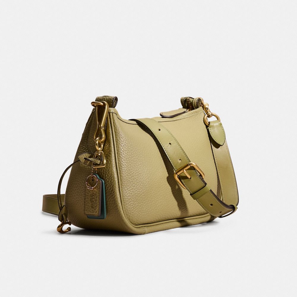 COACH®,Upcrafted Cary Crossbody Bag,Leather,Shoulder Bag,Logo,Studded,Set,Gold Metal,Day Party,Casual,Olive,Angle View