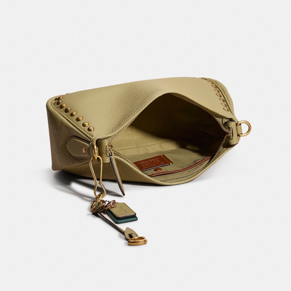 COACH®,Upcrafted Cary Crossbody Bag,Leather,Shoulder Bag,Logo,Studded,Set,Gold Metal,Day Party,Casual,Olive,Inside View,Top View