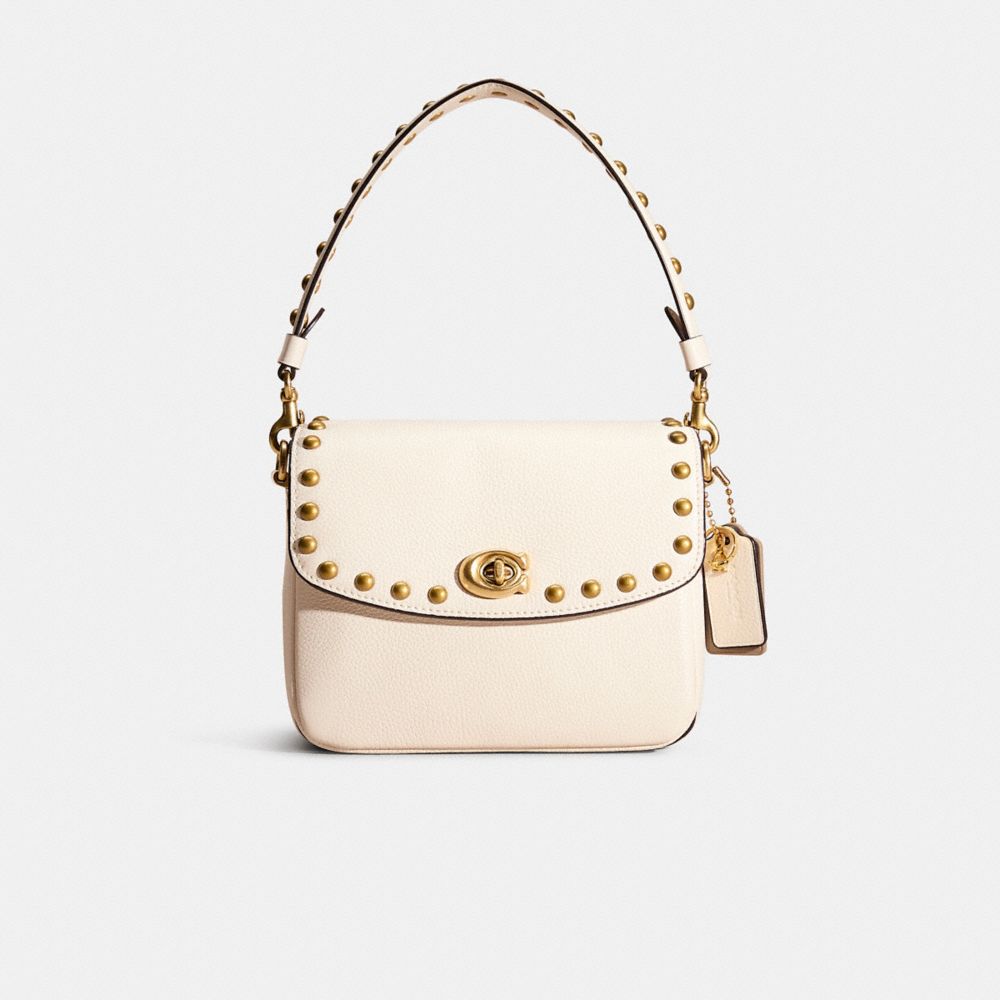 COACH®,Upcrafted Cassie Crossbody Bag 19,Leather,Shoulder Bag,Logo,Studded,Sustainable,Compact,Set,Gold Metal,Casual,Day P...,Cream,Front View