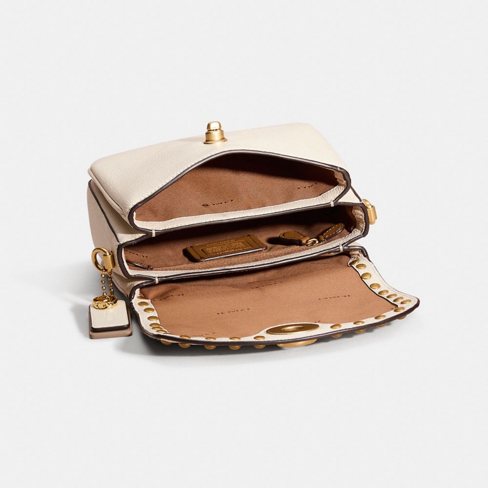 COACH®,Upcrafted Cassie Crossbody Bag 19,Leather,Shoulder Bag,Logo,Studded,Sustainable,Compact,Set,Gold Metal,Casual,Day P...,Cream,Inside View,Top View