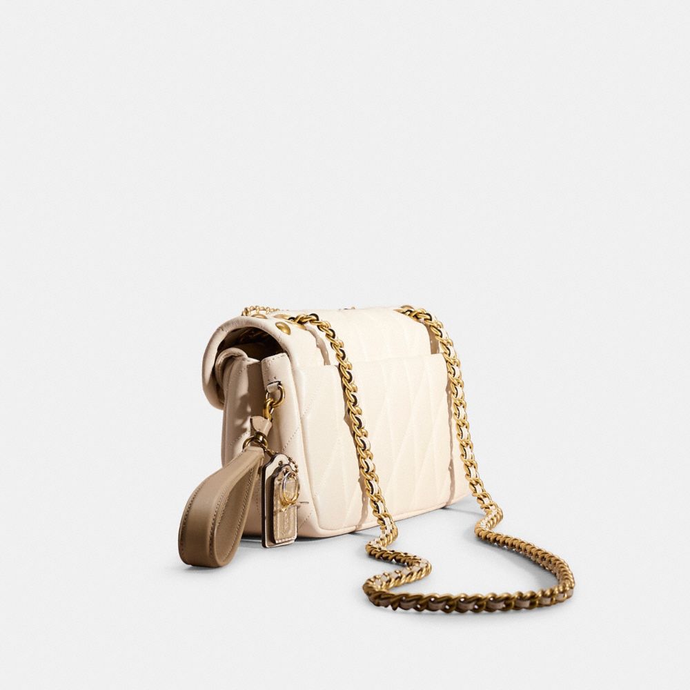 COACH®,Upcrafted Tabby Shoulder Bag 26 With Quilting,Crossbody,Logo,Studded,Compact,Set,Gold Metal,Day Party,Casual,Cream,Angle View