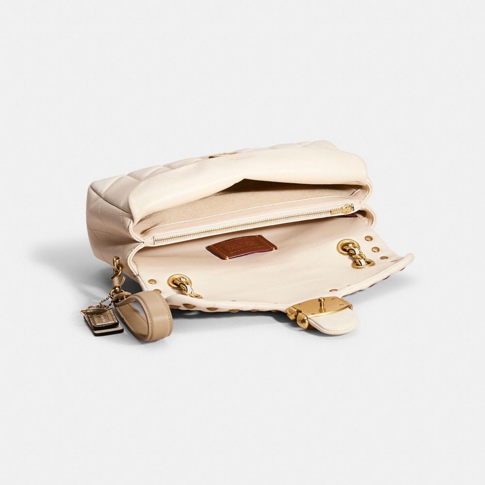 COACH®,Upcrafted Tabby Shoulder Bag 26 With Quilting,Crossbody,Logo,Studded,Compact,Set,Gold Metal,Day Party,Casual,Cream,Inside View,Top View