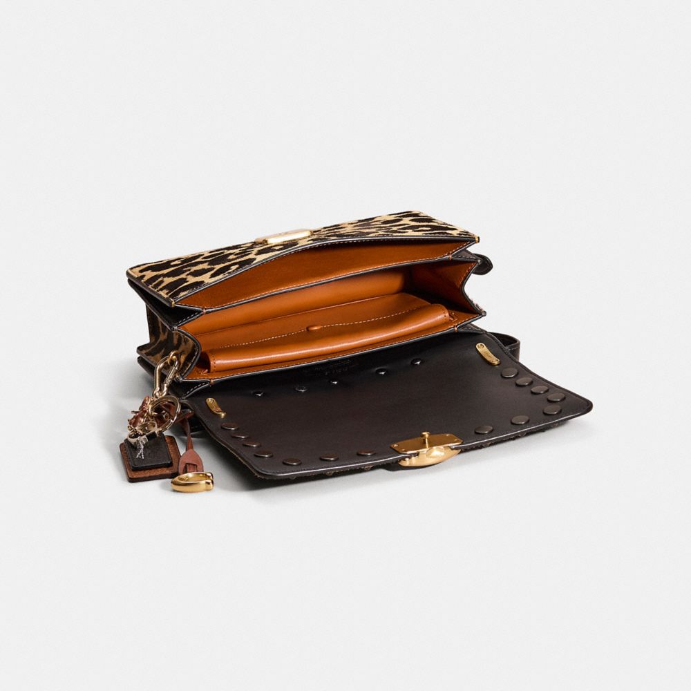 COACH®,Upcrafted Bandit Shoulder Bag In Haircalf With Leopard Print,Leather,Crossbody,Logo,Studded,Set,Pen Holder,Brass,Gu...,Multi Color,Inside View,Top View